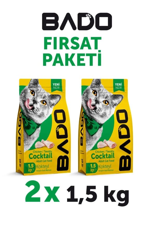 Bado Yetişkin Kedi Maması Kokteyl 1,5 Kg 2'li