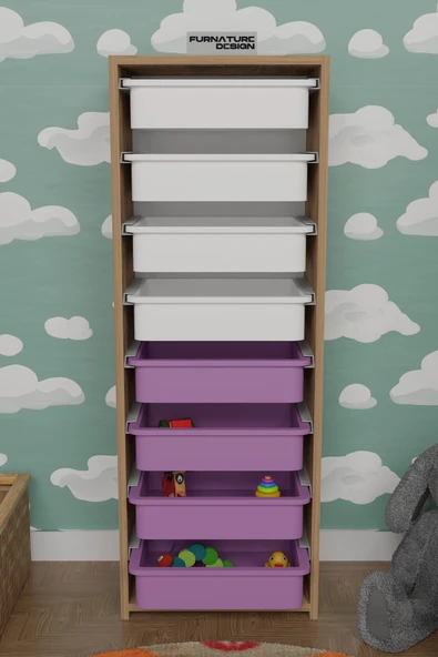 CMKStore 8 Sepetli Çok Amaçlı Dolap Oyuncak Mutfak Dolabı - Atlantik Çam-Beyaz Pembe - 2