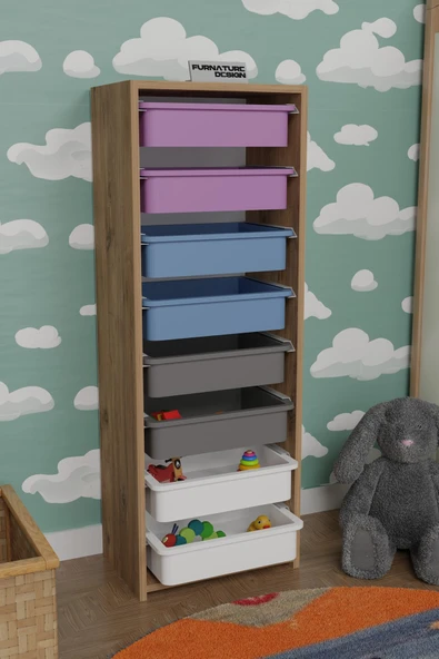 CMKStore 8 Sepetli Çok Amaçlı Dolap Oyuncak Mutfak Dolabı Atlantik Çam-Karışık