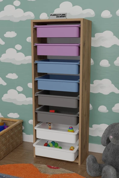 CMKStore 8 Sepetli Çok Amaçlı Dolap Oyuncak Mutfak Dolabı Atlantik Çam-Karışık - 3