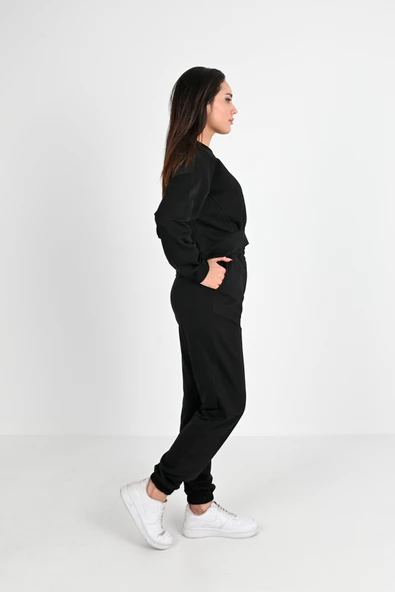 Kadın Ön Büzgü Crop Eşofman Takımı 3982-24 - 3