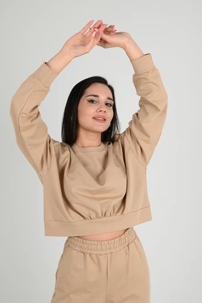 Kadın Ön Büzgü Crop Eşofman Takımı 3982-24 - 9