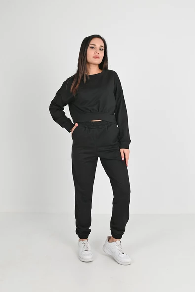 Kadın Ön Büzgü Crop Eşofman Takımı 3982-24 - 2