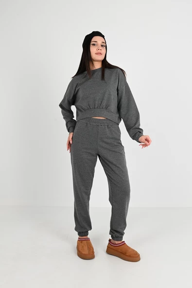 Kadın Ön Büzgü Crop Eşofman Takımı 3982-24 - 12