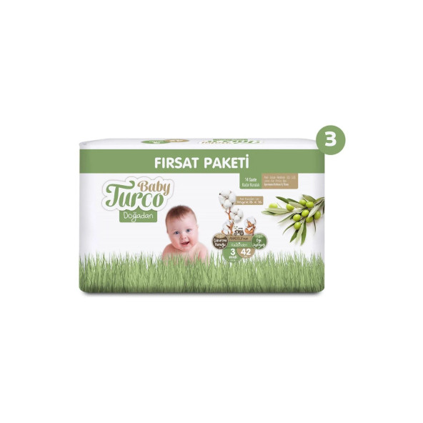 Baby Turco Doğadan Süper Fırsat Paketi Bebek Bezi 3 Numara Midi 126 Adet - 5