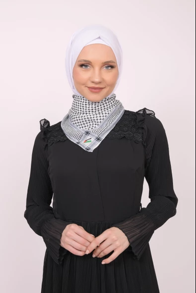 Siyah Çizgili Filistin Şal Kefiye Fular Saçaksızlı Filistin Fular Unisex S100011 45*45 Cm