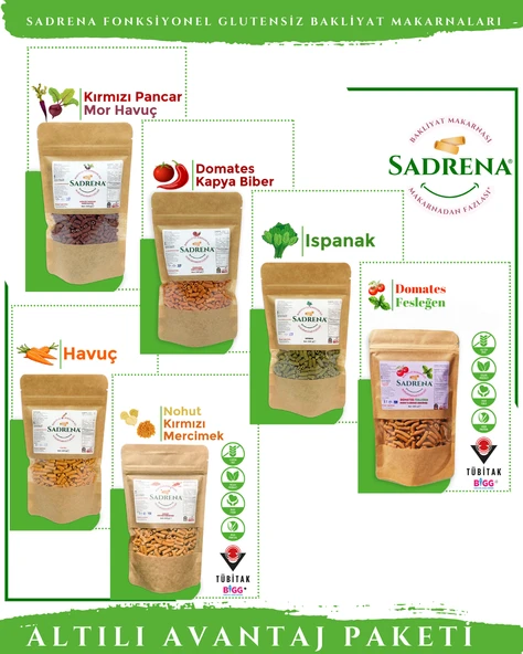 SADRENA Glutensiz & Vegan Yüksek Protein ve Lif İçeren Makarna 6'lı Avantaj Paket 6x200g. - 2