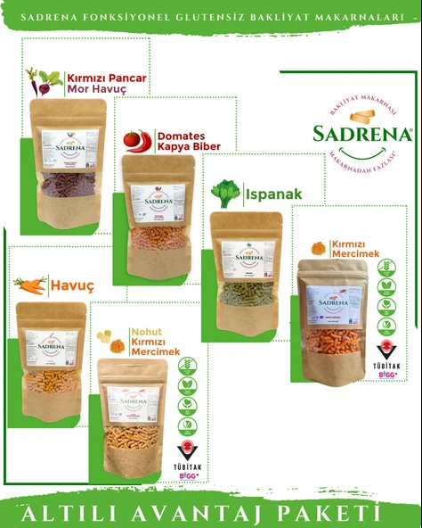 SADRENA Glutensiz & Vegan Yüksek Protein ve Lif İçeren Makarna 6'lı Avantaj Paket 6x200g.