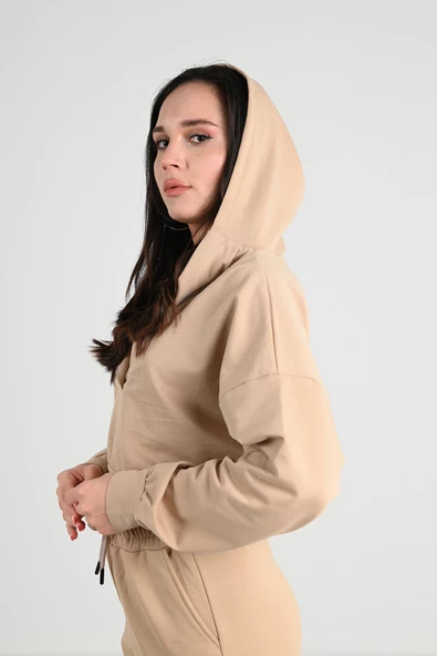 Kadın V Yaka Kapüşonlu Eşofman Takımı 3988-24 - Resim 12