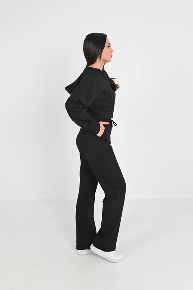 Kadın V Yaka Kapüşonlu Eşofman Takımı 3988-24 - Resim 3