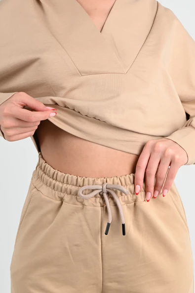 Kadın V Yaka Kapüşonlu Eşofman Takımı 3988-24 - Resim 11