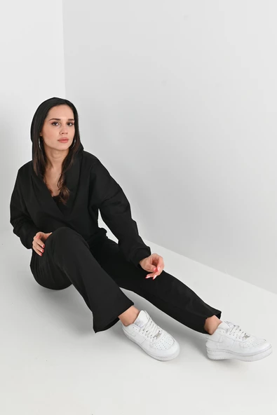 Kadın V Yaka Kapüşonlu Eşofman Takımı 3988-24 - Resim 6