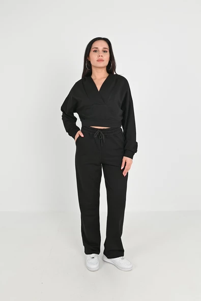 Kadın V Yaka Kapüşonlu Eşofman Takımı 3988-24 - Resim 2