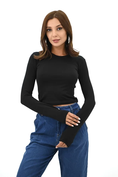 Kadın Bisiklet Yaka Uzun Kollu Body 1638-24 - 3