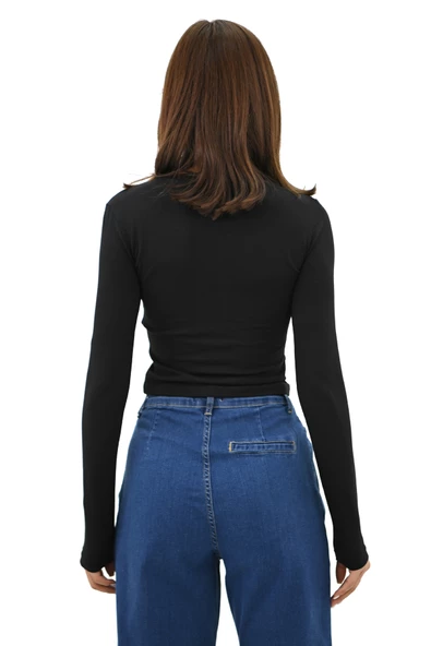 Kadın Bisiklet Yaka Uzun Kollu Body 1638-24 - 5