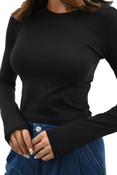 Kadın Bisiklet Yaka Uzun Kollu Body 1638-24 - 6