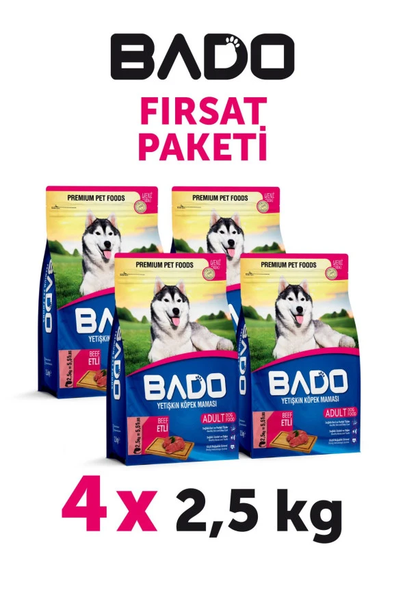 Bado Yetişkin Köpek Maması Etli Biftekli 2,5 Kg 4'lü