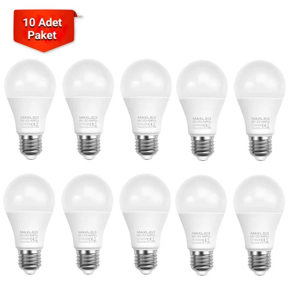 Maxled 9W Led Ampul 6500K Beyaz Işık E27 Duy - 10lu Paket