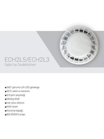 EDS ECH2L5 5 Pimli Çift LED Göstergeli BSI EN54-5 Onaylı Isı Dedektörü - 3