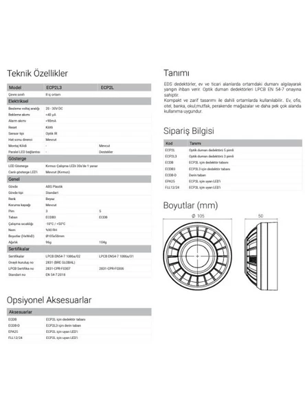 EDS ECP2L Optik Duman Dedektörü - 4