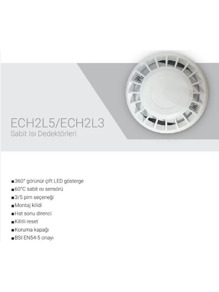 EDS ECH2L3 3 Pimli Çift LED Göstergeli BSI EN54-5 Onaylı Isı Dedektörü - 3