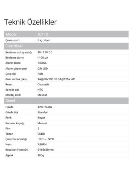 EDS ID112 5 Pimli Otomatik Reset Özellikli Isı Dedektörü - 8
