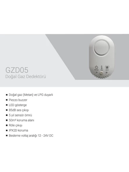 EDS GZD05 Doğalgaz ve LPG Duyarlı Gaz Dedektörü 12V Adaptör ile Çalışır - 4