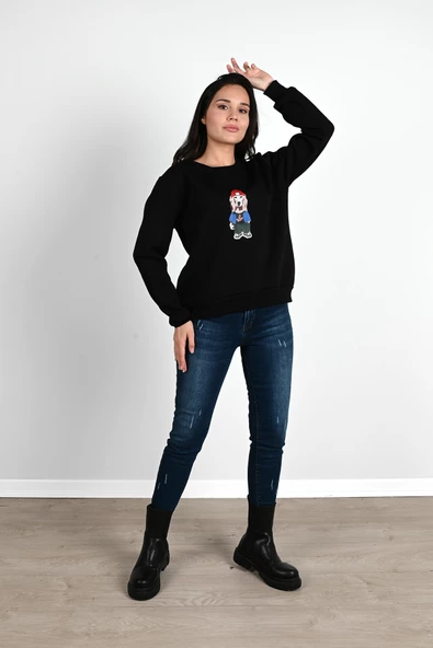 Kadın Baskılı Sweatshirt 1636-24 - 4