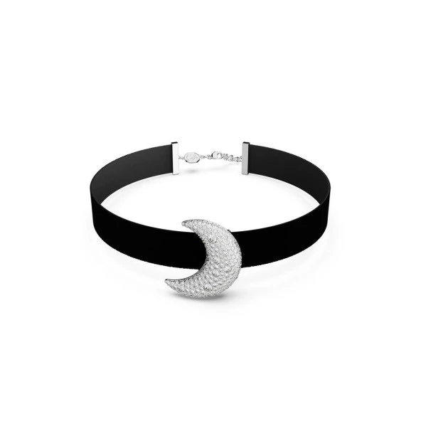 5674892 Swarovski Kolye Luna choker, moon, White, Rhodium plated