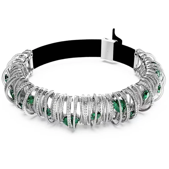 5676060 Swarovski Kolye Hyperbola Choker, Carbon Neutral Zirconia, Green, Rhodium Plated