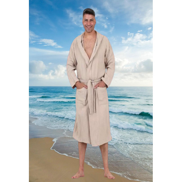 KAPŞONLU BORNOZ(ÇİFT KAT PUNTALI KETEN ) - 2