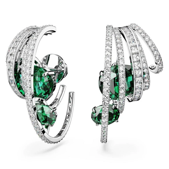 5665331 Swarovski Küpe Hyperbola ear cuff, Carbon neutral zirconia, Mixed cuts, Green, Rhodium plated