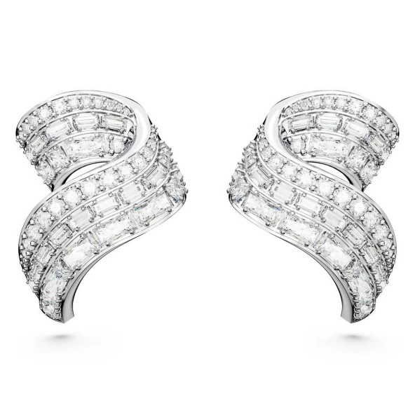 5665332 Swarovski Küpe Hyperbola stud earrings, Carbon neutral zirconia, Mixed cuts, White, Rhodium plated