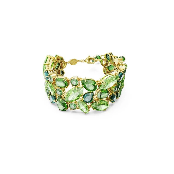 5670091 Swarovski Bilezik Gema Bracelet, Mixed Cuts, Green, Gold-Tone Plated