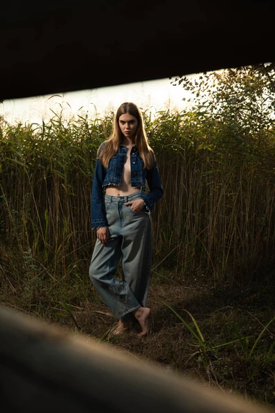 Kadın Püsküllü Crop Jean Ceket - 4