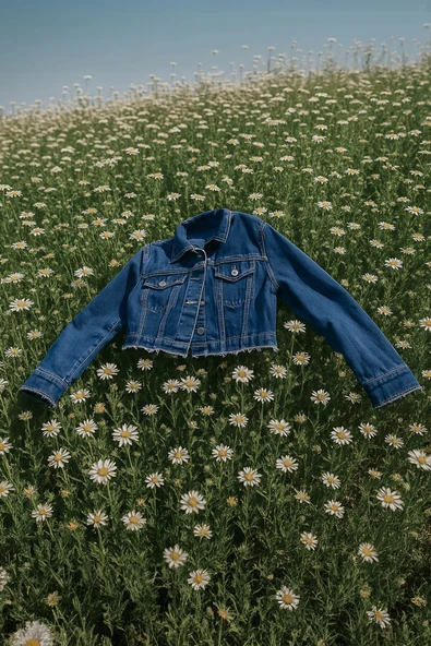 Kadın Püsküllü Crop Jean Ceket