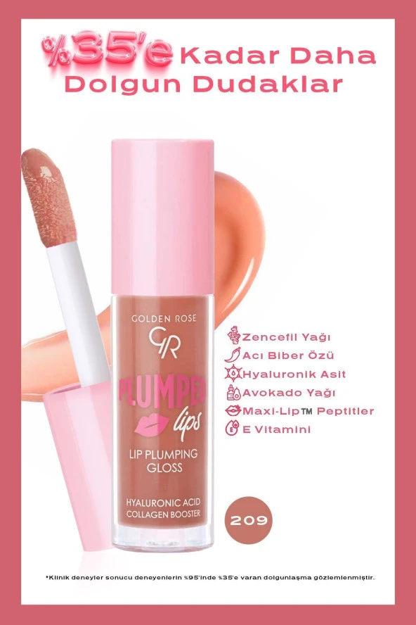 GOLDEN ROSE Plumped Lips Lip Plumping Gloss No: 209 - Dolgunlaştırıcı Dudak Parlatıcısı