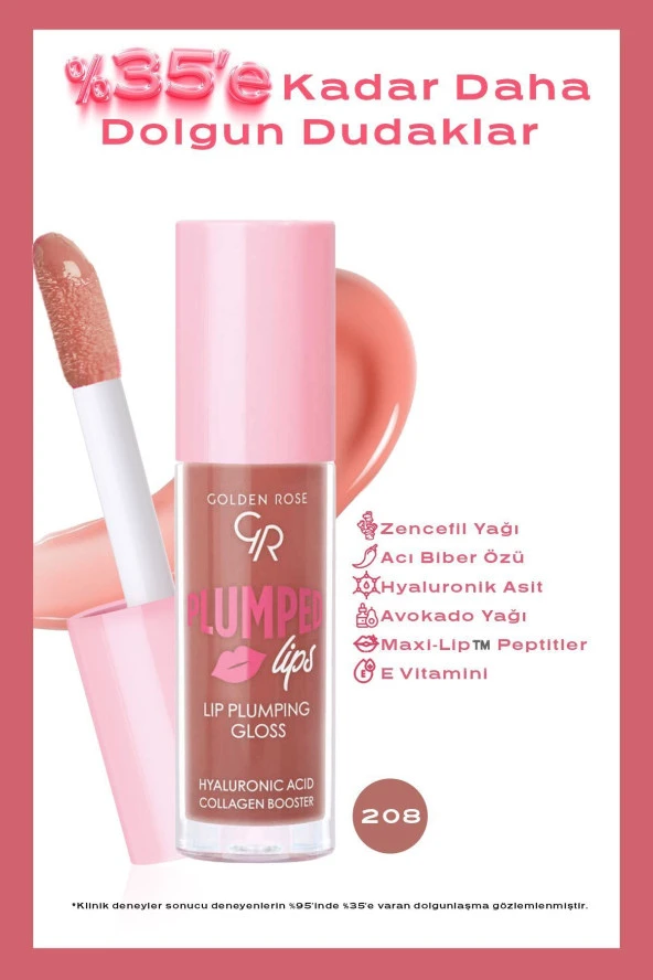 GOLDEN ROSE Plumped Lips Lip Plumping Gloss No: 208 - Dolgunlaştırıcı Dudak Parlatıcısı