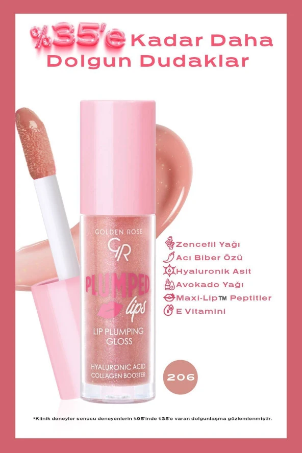 GOLDEN ROSE Plumped Lips Lip Plumping Gloss No: 206 - Dolgunlaştırıcı Dudak Parlatıcısı