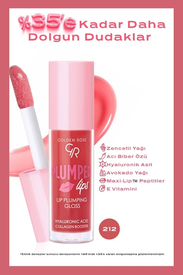 GOLDEN ROSE Plumped Lips Lip Plumping Gloss No: 212 - Dolgunlaştırıcı Dudak Parlatıcısı