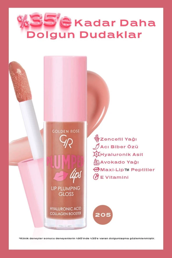 GOLDEN ROSE Plumped Lips Lip Plumping Gloss No: 205 - Dolgunlaştırıcı Dudak Parlatıcısı