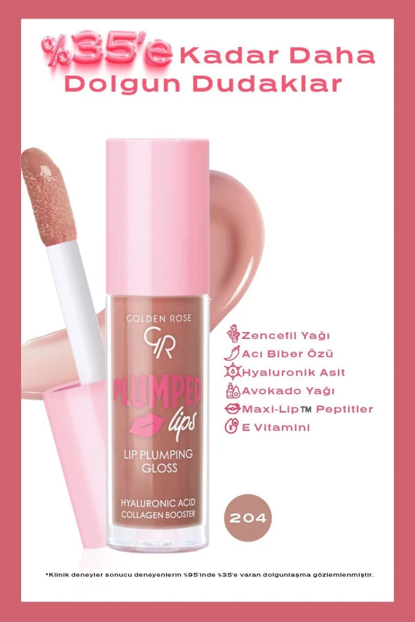 GOLDEN ROSE Plumped Lips Lip Plumping Gloss No: 204 - Dolgunlaştırıcı Dudak Parlatıcısı