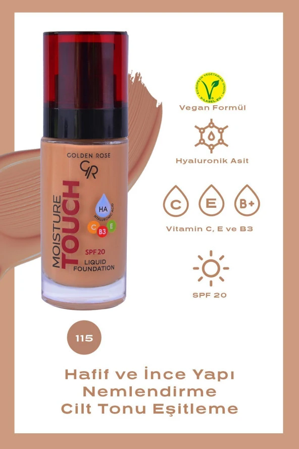 GOLDEN ROSE Moisture Touch Liquid Foundation SPF20 No: 115 Nemlendirici Etkili Fondöten