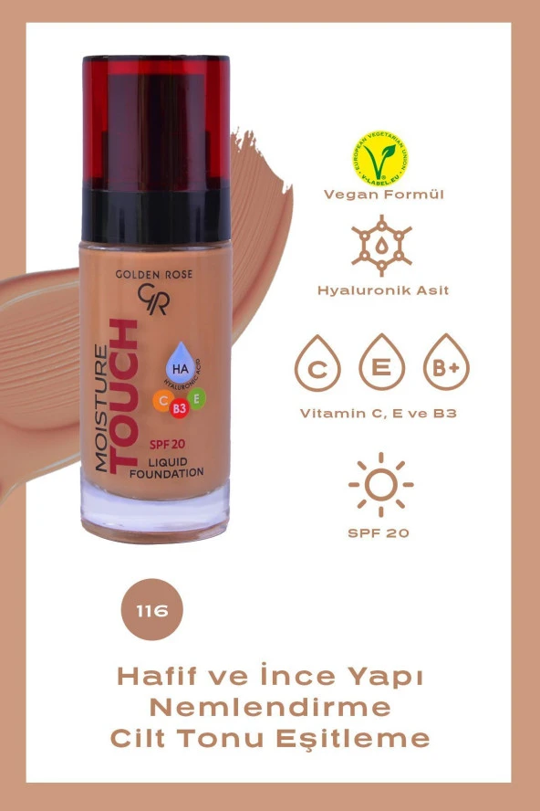 GOLDEN ROSE Moisture Touch Liquid Foundation SPF20 No: 116 Nemlendirici Etkili Fondöten