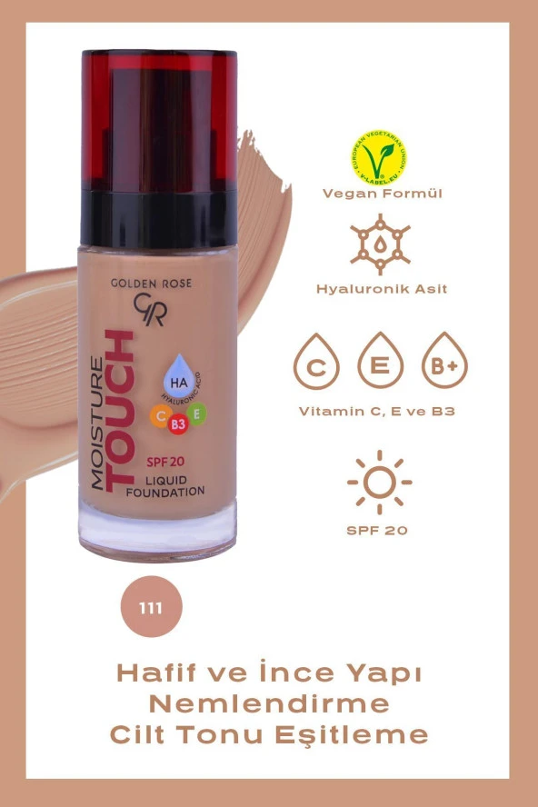 GOLDEN ROSE Moisture Touch Liquid Foundation SPF20 No: 111 Nemlendirici Etkili Fondöten