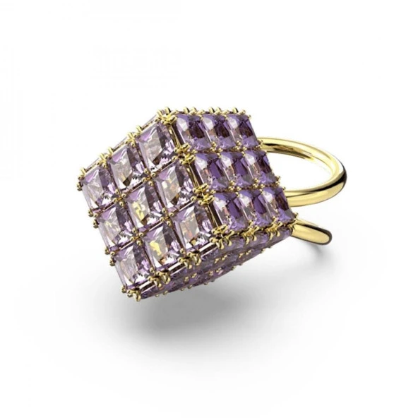 5633644 Swarovski Yüzük Curiosa : Coctail Ring Square Purple Gold Tone Plated 58