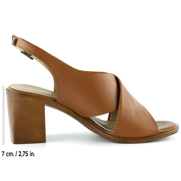 Erkan Saçmacı Soleil Taba Hakiki Deri Çapraz Bantlı Kalın Topuklu Sandalet - 2