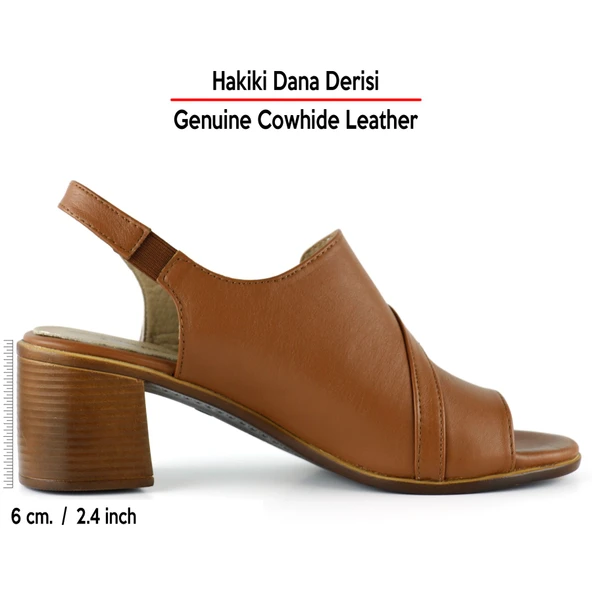 Erkan Saçmacı Saules Taba Hakiki Dana Derisi Kesik Detaylı Lastik Bantlı Kalın Topuklu Sandalet - 2