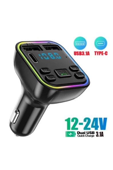 ONREZ Yeni Nesil FM Verici 3.1A Hızlı Şarj Çift USB Araç Mp3 Çalar Şarj Cihazı Bluetooth Kiti - 3