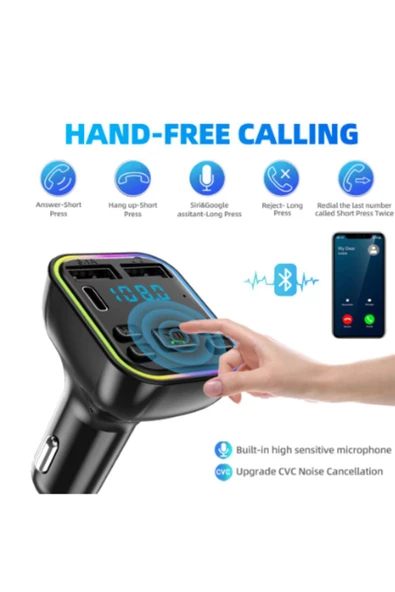 ONREZ Yeni Nesil FM Verici 3.1A Hızlı Şarj Çift USB Araç Mp3 Çalar Şarj Cihazı Bluetooth Kiti - 2